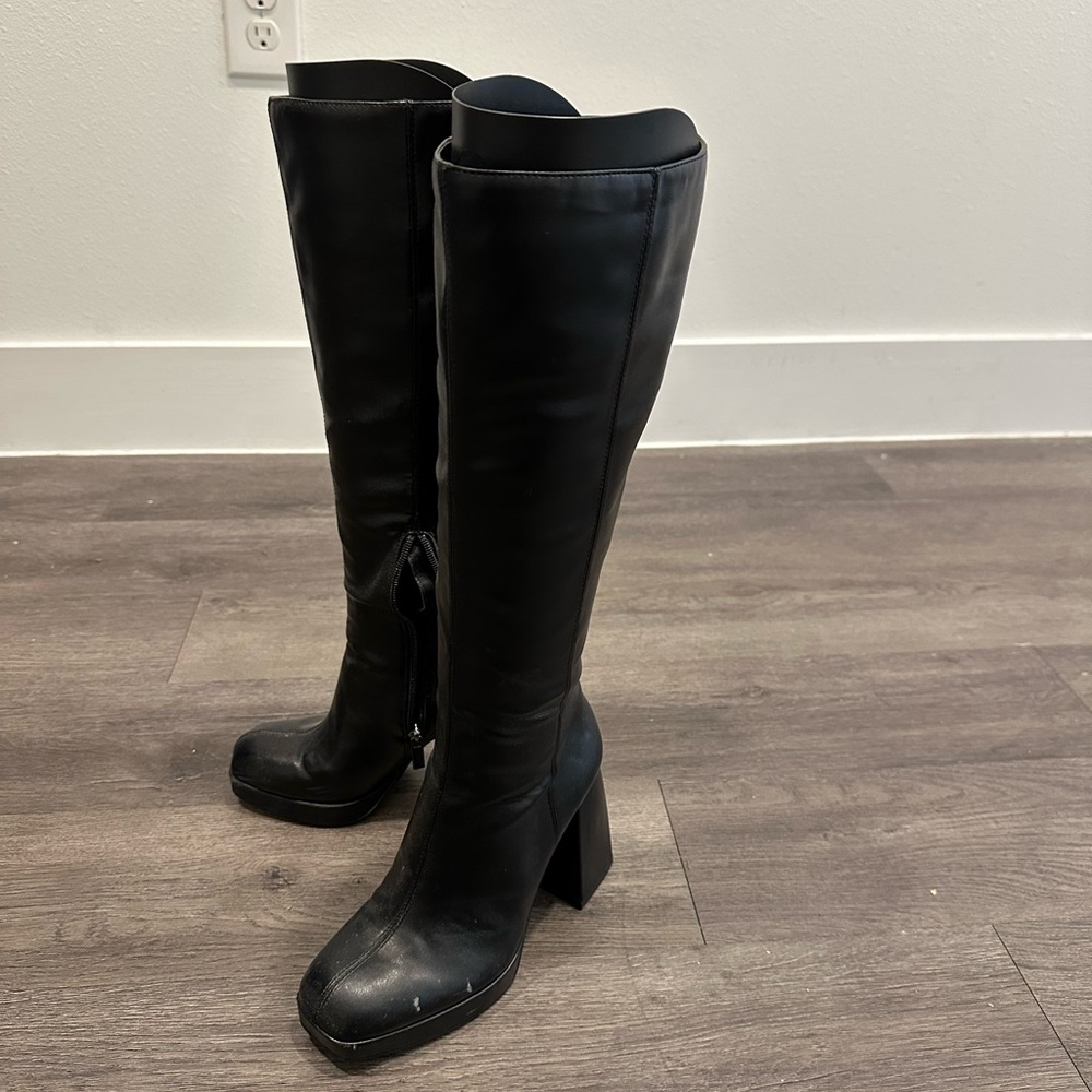 Black Platform Knee-High Boots